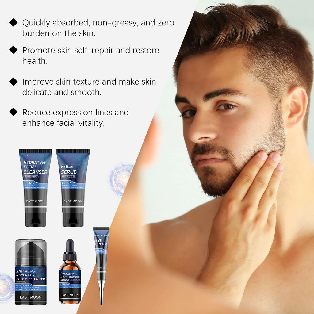 East Moon Men’s Facial Care Set – Cleanse, Hydrate & Firm Skin