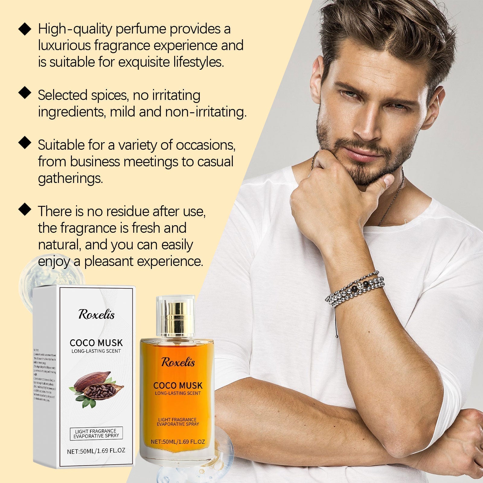Roxelis Charming Cologne Eau de Toilette Men's Perfume Long-lasting Fragrance Light and Elegant Fresh Charming Atmosphere