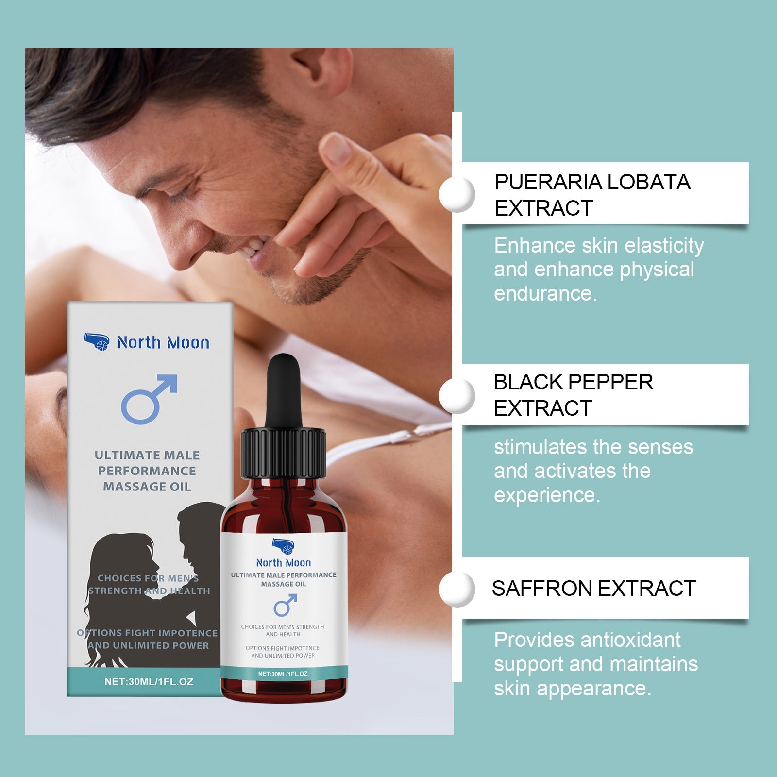 North Moon Massage Essential Oil for Men Nourishing Body Massage Daily Vitality Body Care