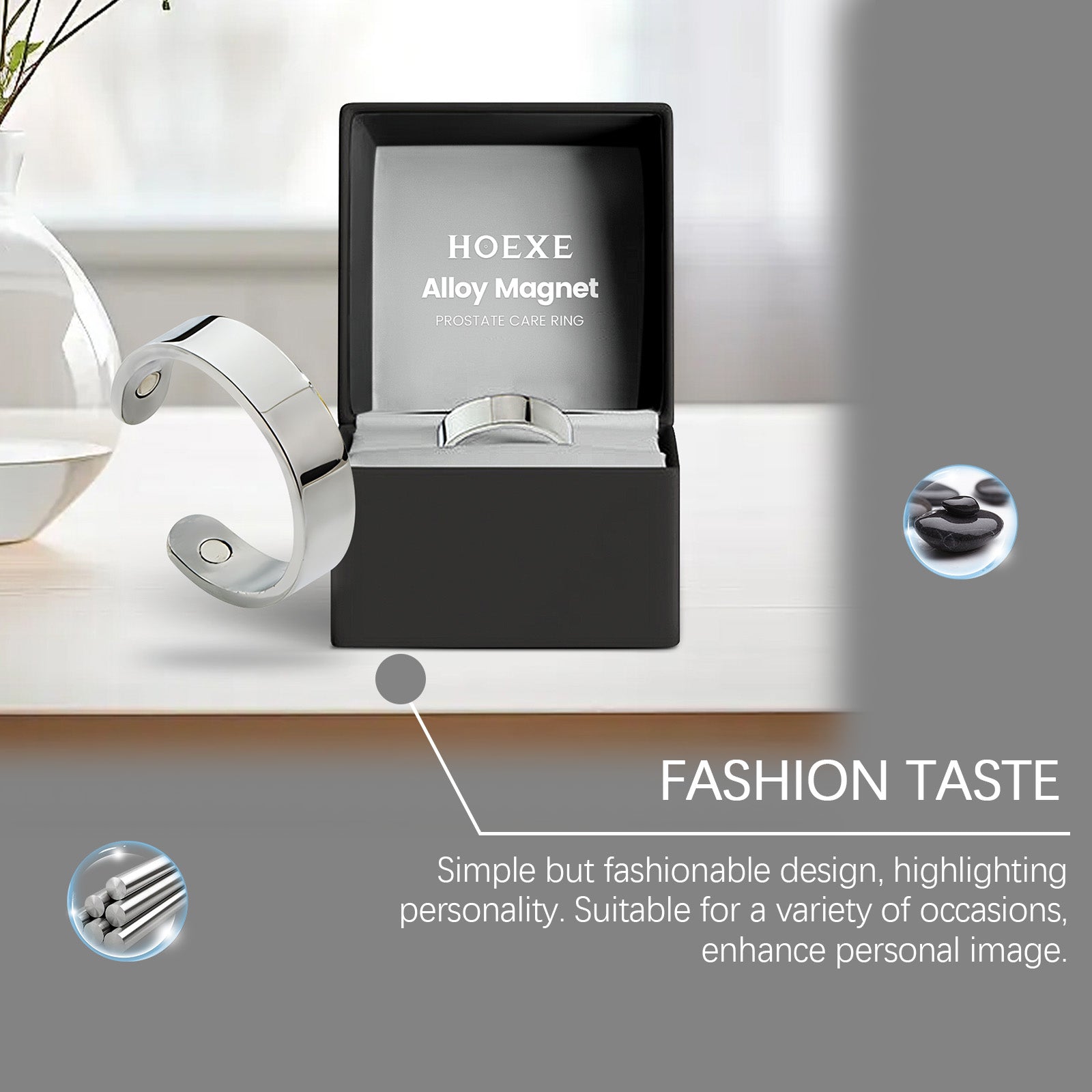 Hoexe silver Magnetic Ring Body Comfortable Sports Portable Simple Men's Daily Accessory Ring