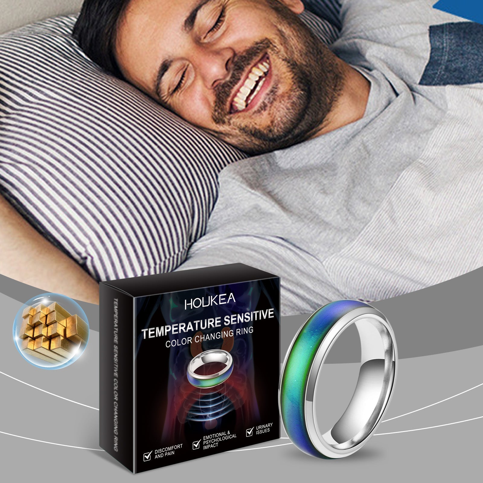 Houkea Color Changing Ring Daily Portable Fashionable Elegant Accessories Men's Body Care Ring