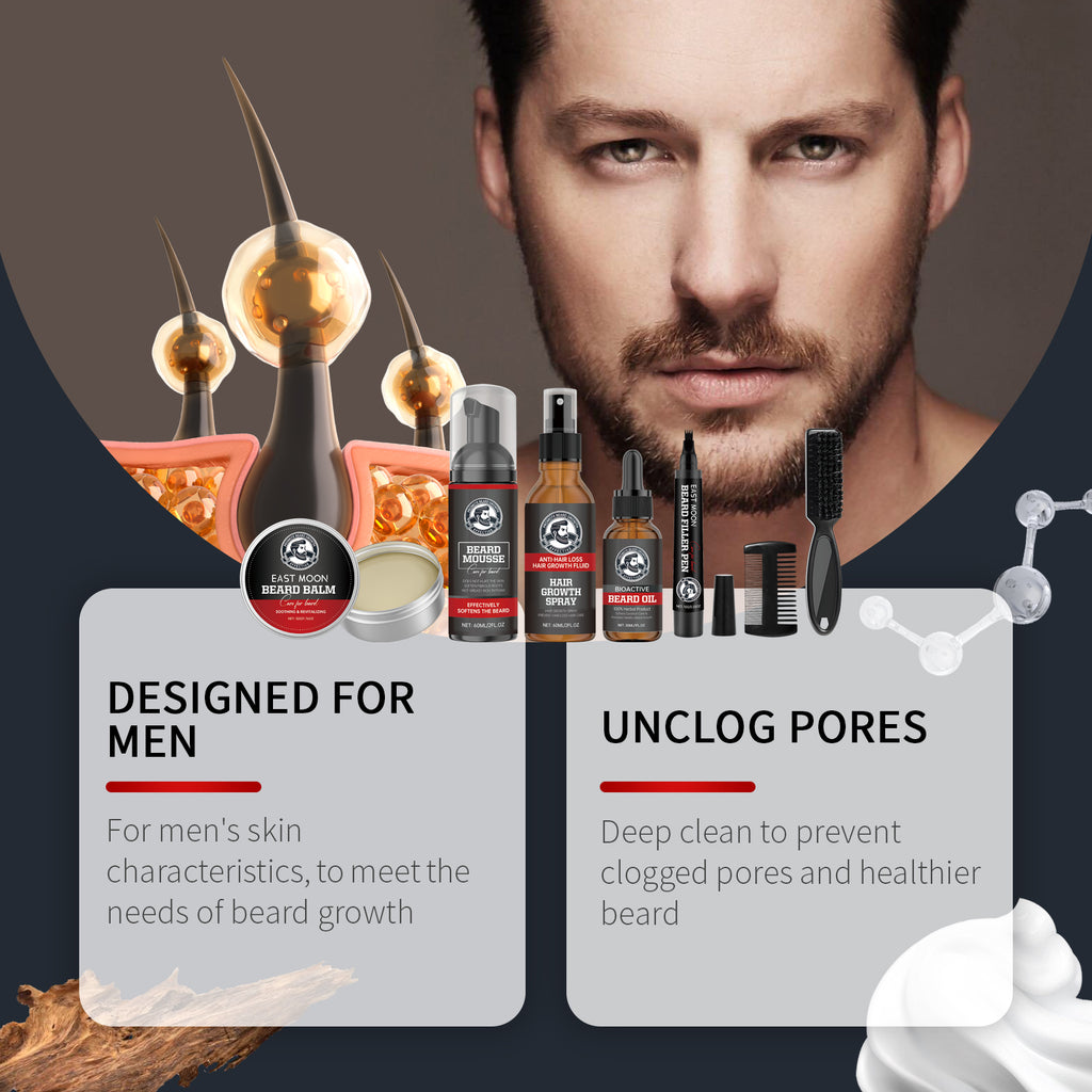 East Moon Men’s Beard Care Kit – Clean, Hydrate & Groom | Complete Beard Grooming Set