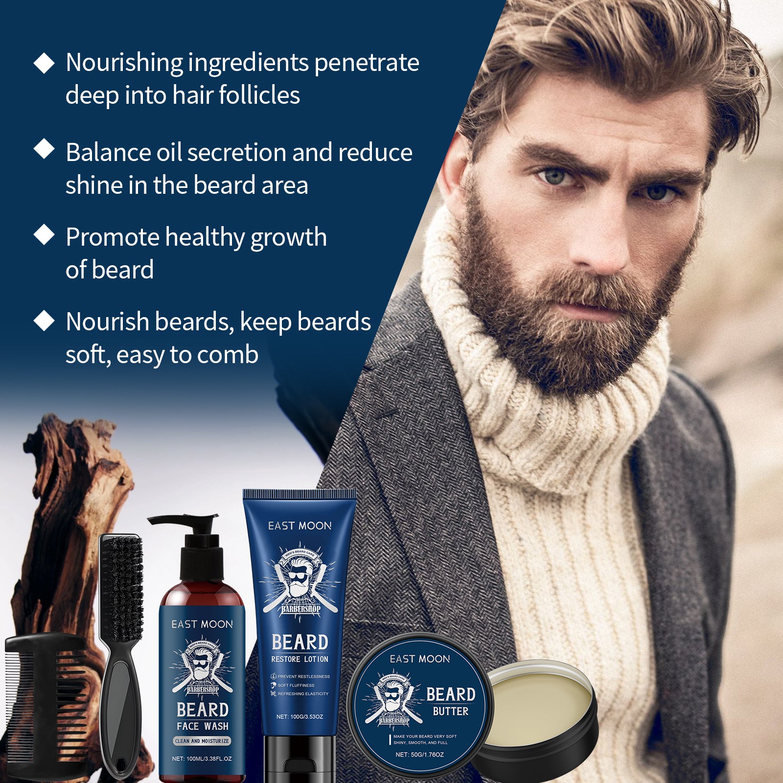 East Moon Sandalwood Beard Care Set for Men