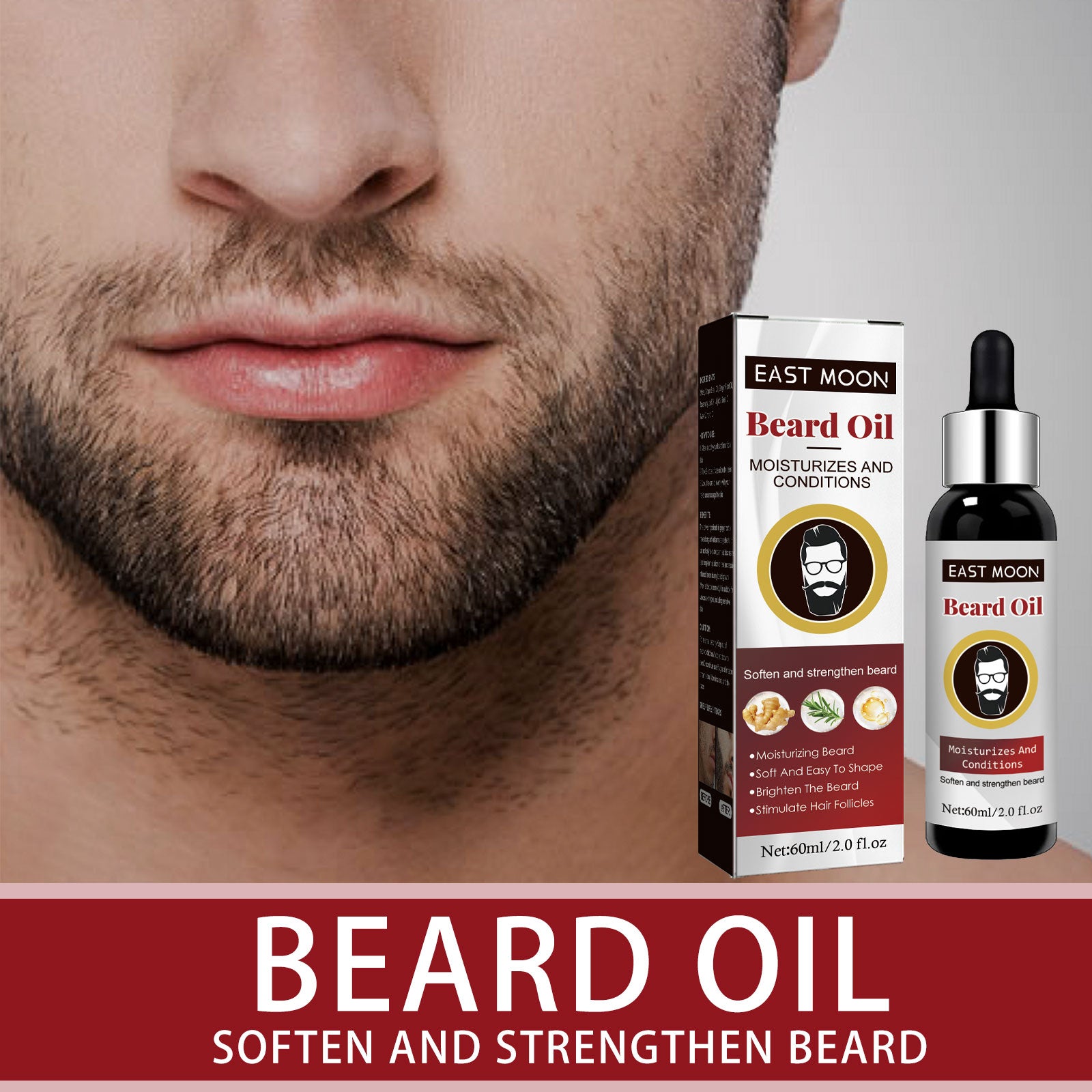 East Moon Men’s Beard Care Oil – Nourish, Strengthen & Soften Beard