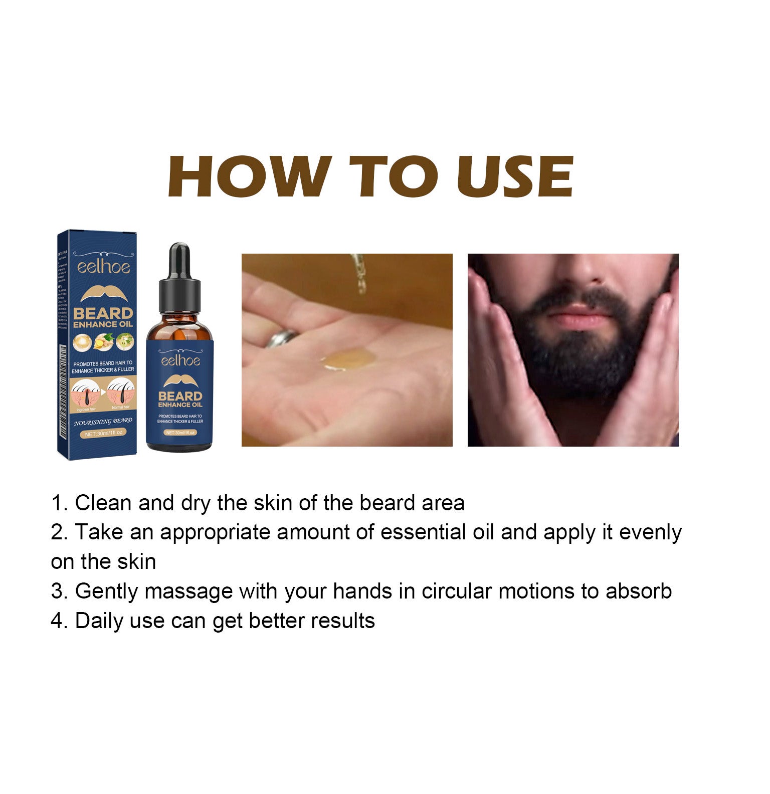 EELHOE Men’s Beard Growth Oil – Nourish, Strengthen & Soften Beard