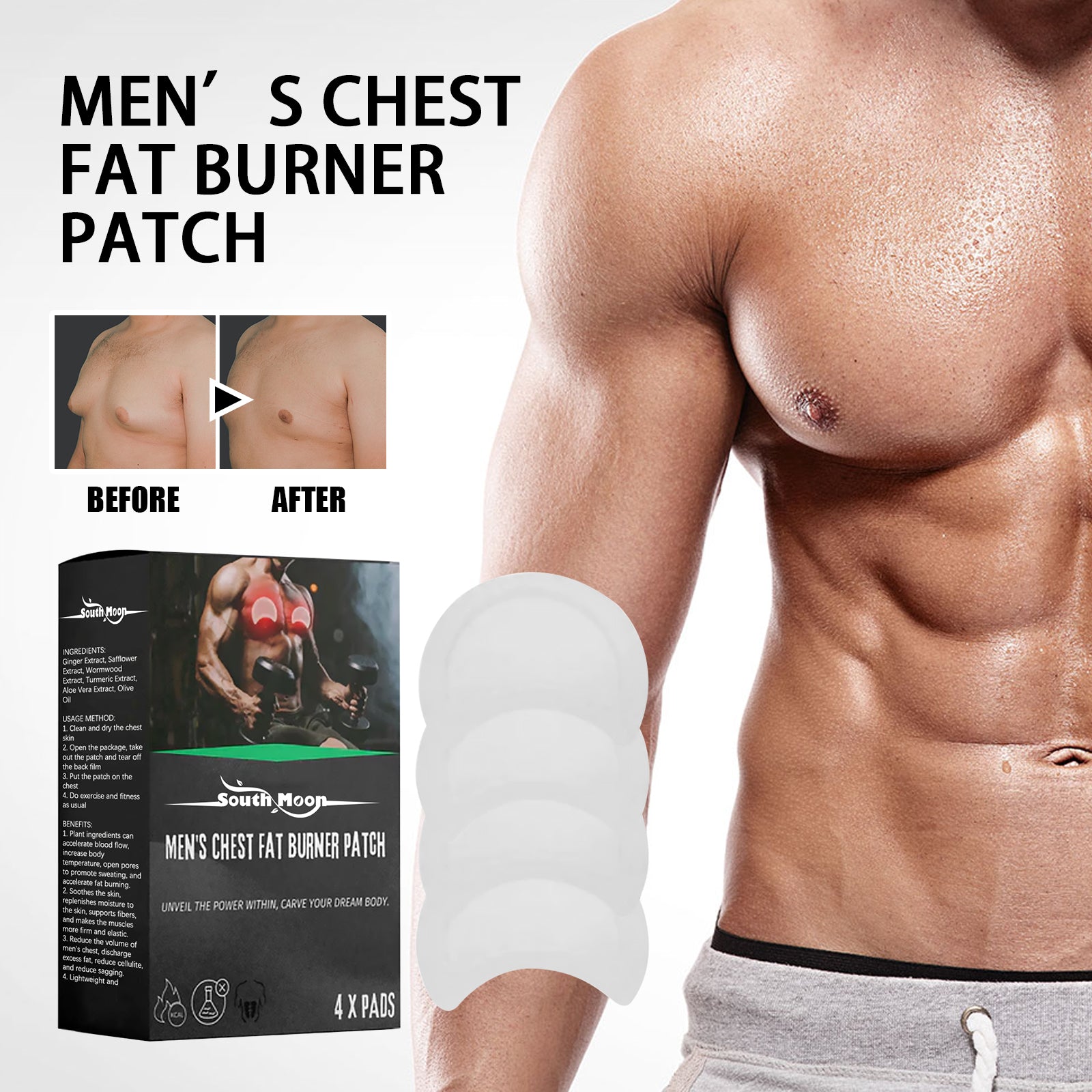 South Moon Men’s Chest Firming Patch – Tighten, Tone & Define Chest Muscles