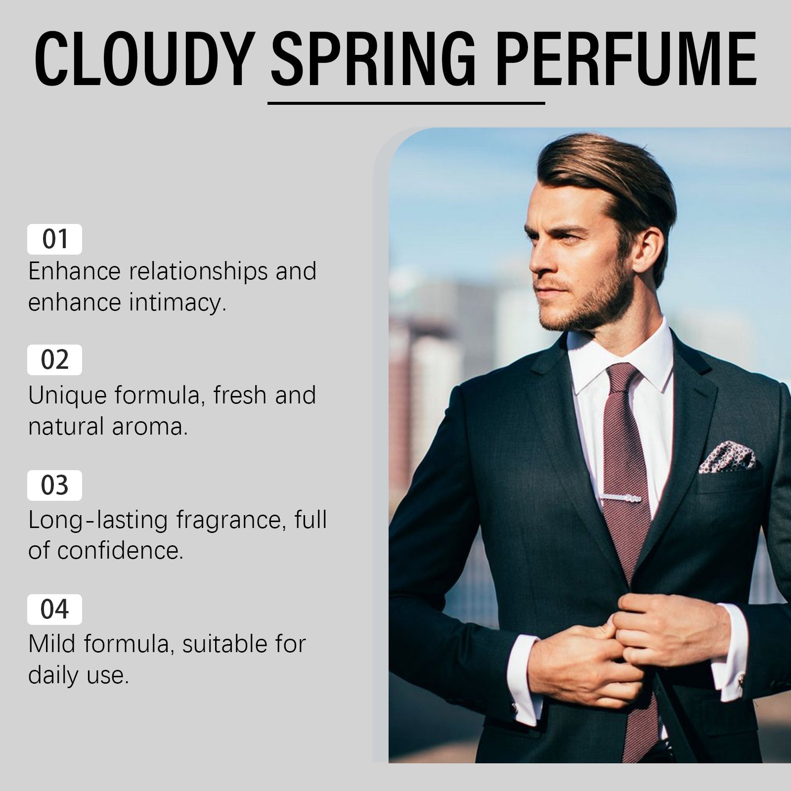 Jaysuing Fearless Men's Perfume Classic High-End Light Fragrance Woody Men's Date Long-Lasting Scent Niche Fresh