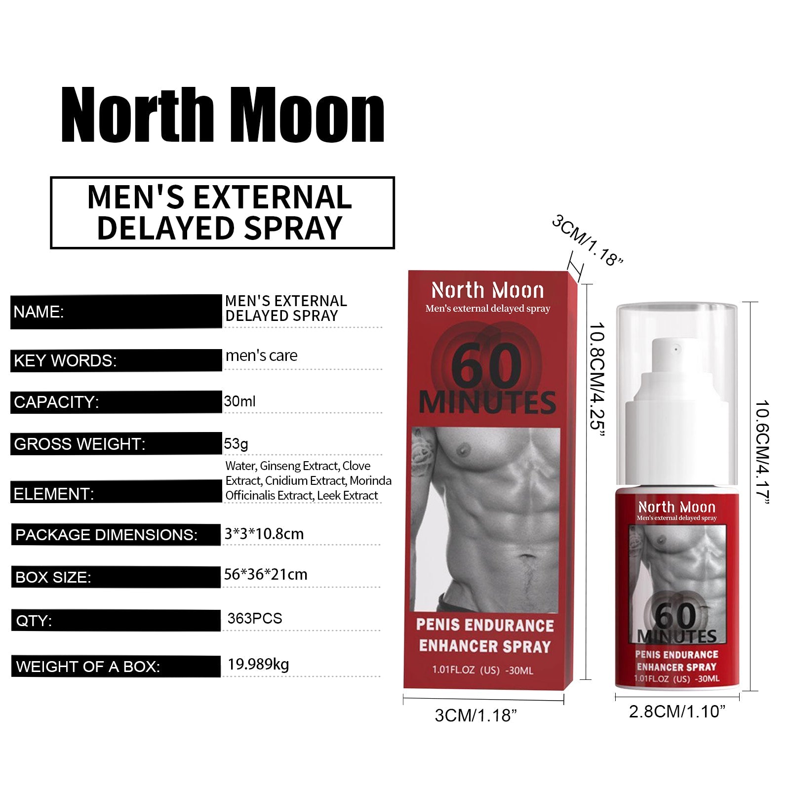 North Moon Men's Care Spray Men's Body Care Enhancing Endurance Moisturizing Care External Spray